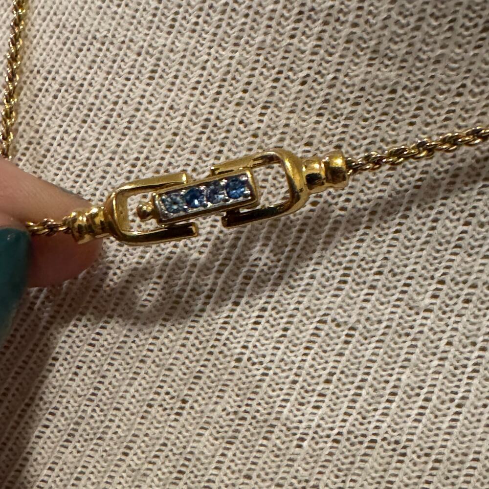 Swarovski Authentic blue tear drop pendant gold chain necklace - Picture 3 of 9